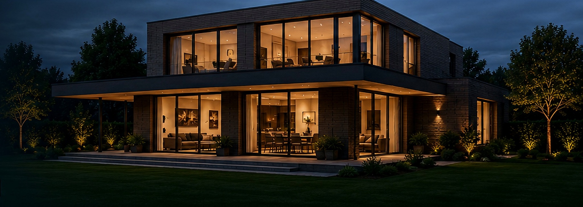 Moderne woning met grote ramen en schuifpartijen